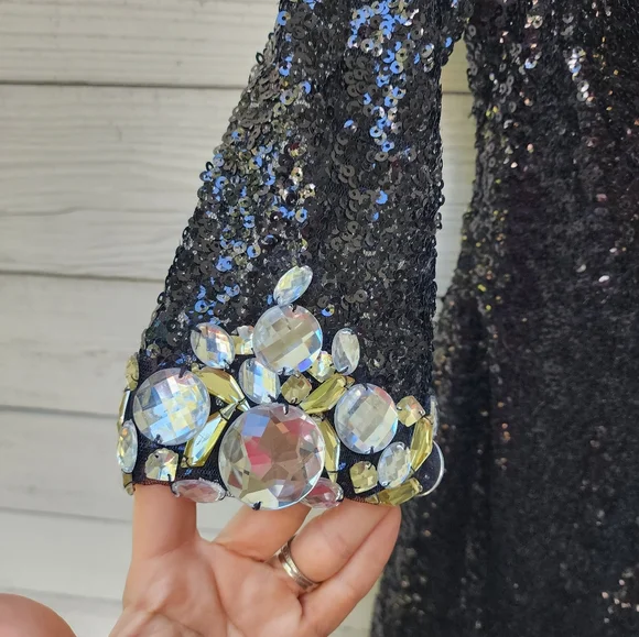 Alyce Paris Sequin Jeweled Open Back Mini Prom Dress - Picture 5 of 10